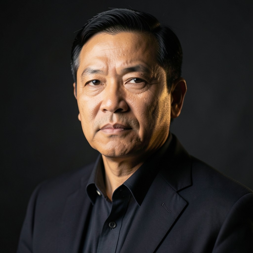 Portrait of senior analyst in soft warm light against a dark backdrop